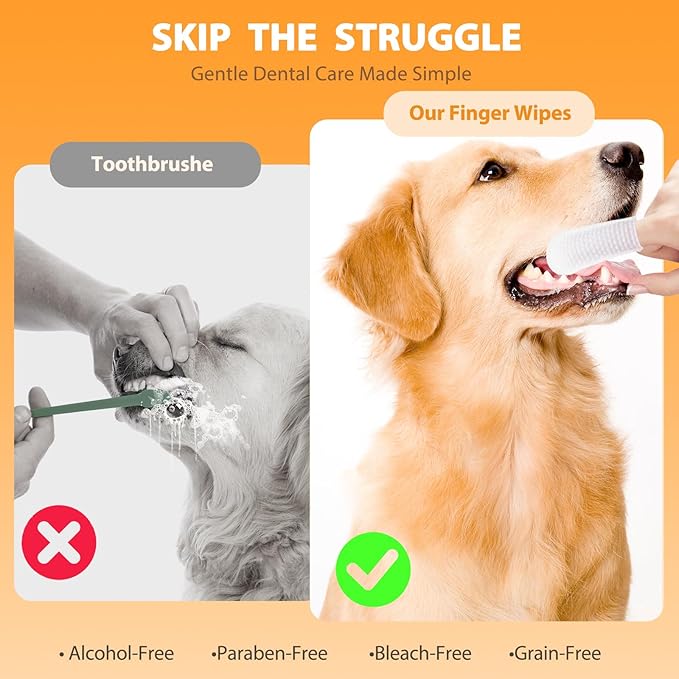 Dog Dental Wipes, Pet Dental Finger Wipes for Dogs & Cats, Dog Teeth Cleaning Wipes, Reduce Plaque & Tartar Buildup, Fresh Breath, Protect Gums, Dog Ear Cleaner Wipes Remove Wax, Coconut Scent, 50Pcs