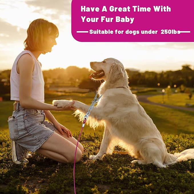 Dog Tie Out Cable 10/15/20/25/30FT Dog Run Cable Rosy Pink/Blue/Purple/Silver/Red/Green/YellowTie Out Cable for Large Dogs Heavy Duty for Outside Hold Large Dogs Up to 250LBS