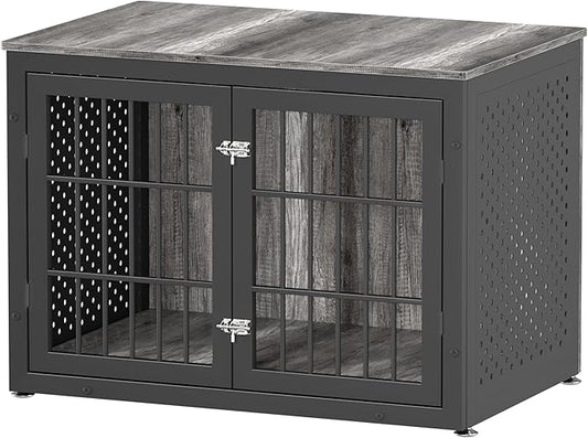 38" Heavy Duty Dog Crate Furniture for Large and Medium Dogs,Wooden Metal Kennel for High Anxiety Dogs, Chew Proof Cage Indoor, Decorative Kennel End Table