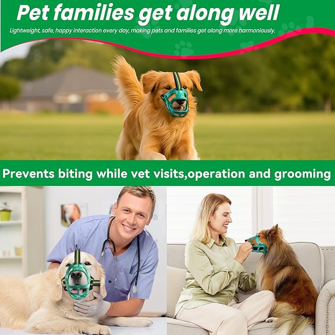 Dog Muzzle, Basket Muzzle for Small Medium Large Dogs, Anti-Biting and Chewing, Lightweight & Sturdy Cage Design, Allows Panting & Drinking, Ideal for Grooming & Training(Green Size XL)