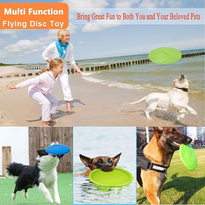 Dog Flying Disc, 2 Pack Dog Flyer Toys, Soft Rubber Interactive Lightweight Flying Disc Dog Toy for Small Large Dogs - Floats in Water & Safe on Teeth, 7.2 inch.