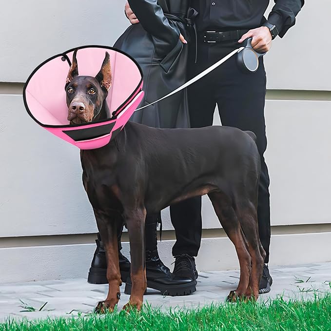Dog Recovery Collar Cone for Medium Dogs, Adjustable Dog Cone Alternative After Surgery for Dogs to Stop Licking, Breathable Soft Cone for Medium Large Dogs, Pink M