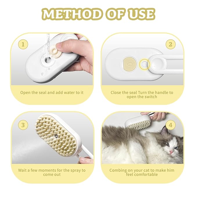3-in-1 Rechargeable Steam Brush for Cats & Dogs - Anti-Static Spray Pet Grooming Brush with Warm Mist Massage, Hair Shedding Control, Detangling Comb & Cleaning Tool for Effective Deshedding