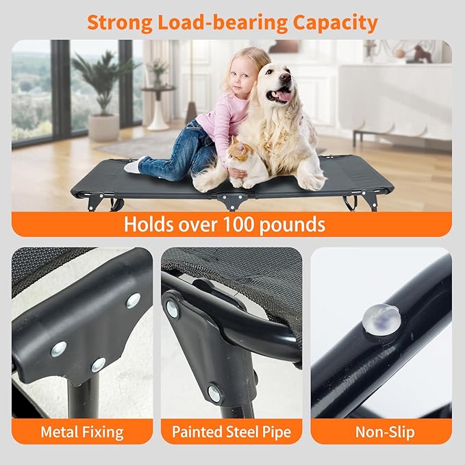 Dog Elevated Bed Foldable Portable Raised Bed Camping cot Outdoor Summer Dog Bed (Medium, Grey-Textilene)