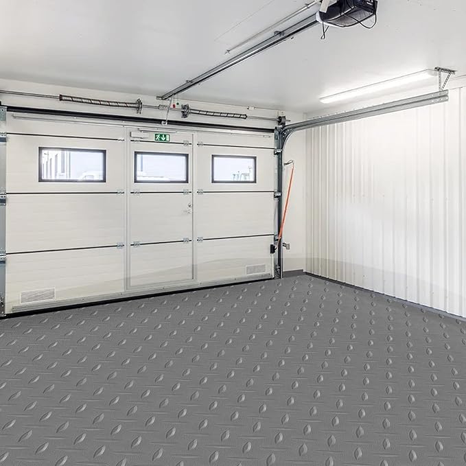 Boshen 7.5Ft x 17Ft Rubber Flooring Mats 2.9mm Thickened Diamond Plate Flooring Roll 127.5sqft Rubber Trailer Garage Floor Mats Non-Slip Floor Protector Mat for Garage Warehouse Gym Basement-Gray
