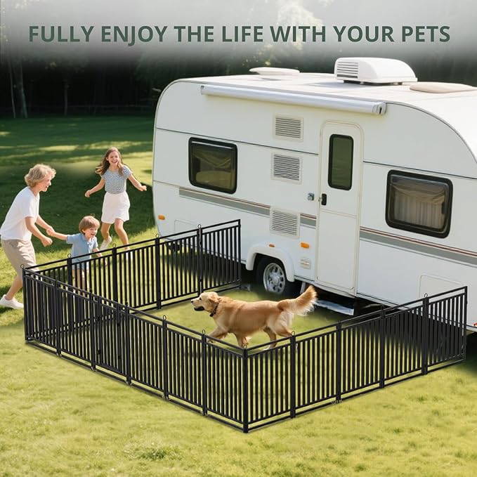 Dog Fence Outdoor Indoor, 32" Inch Height 24 Panels Dog Playpen for Large/Medium/Small Dogs Metal Dog Pen for Yard Camping and RV | Black-Silverv