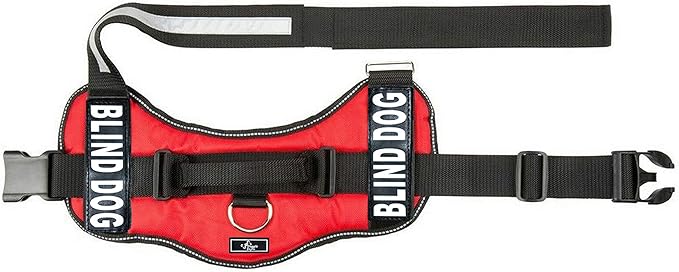 Doggie Stylz Blind Dog Vest Harness with Removable Patches and Reflective Trim. Comes with 2 Blind Dog Reflective Hook and Loop Patches. Measure Dogs Girth Before Purchase (Girth 24”-31" Red)