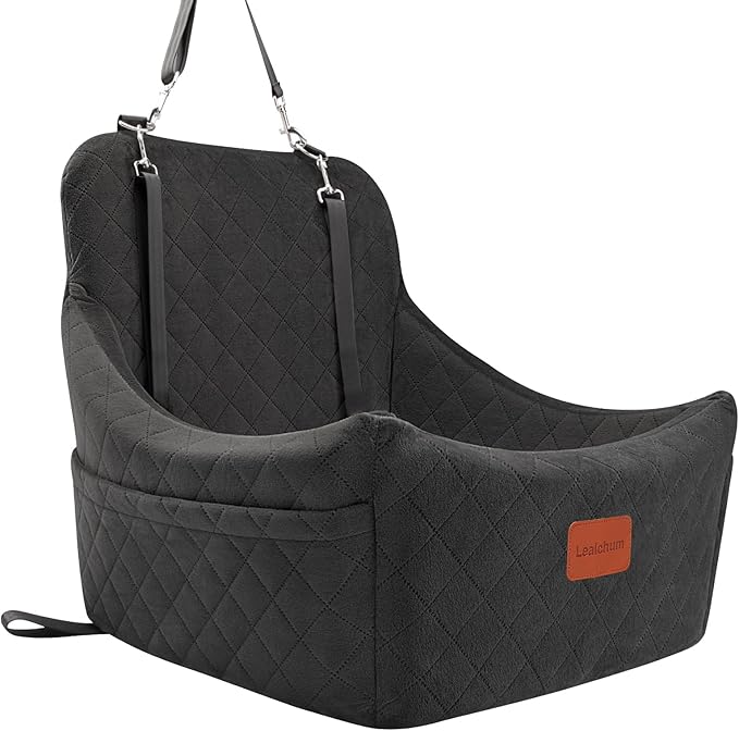 Dog Car Seat for Dogs Up to 35lbs,Fully Detachable and Washable,Memory Foam Covered Soft Fabric,Easy to Install with Adjustable Straps,Anti-Slip Bottom,Two Side Pockets(Black,Medium)