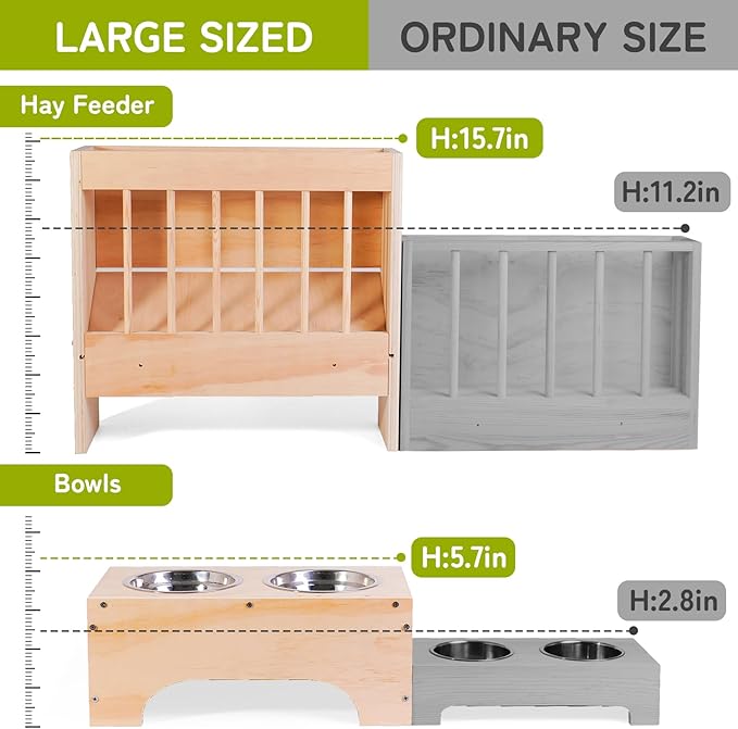 3 in 1 Extra Large Rabbit Hay Feeder with Litter Box, Wooden Bunny Toilet, for Large and Medium-Sized Dwarf Rabbit, Guinea Pig, Chinchillas, Hamster, Ferret, Other Animals