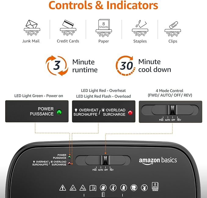 Amazon Basics 8-Sheet Cross Cut Paper Shredder and Credit Card Shredder - Black