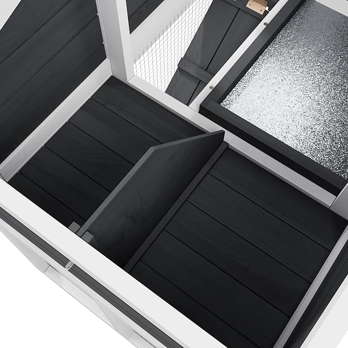 Bunny Cage Premium Rabbit Hutch with Leak-Proof Roof, 2-Story Bunny House for Guinea Pigs & Hamster,Wooden Chicken House with Deep Pull-Out Tray, Waterproof Chicken Coop for Outside (Grey)