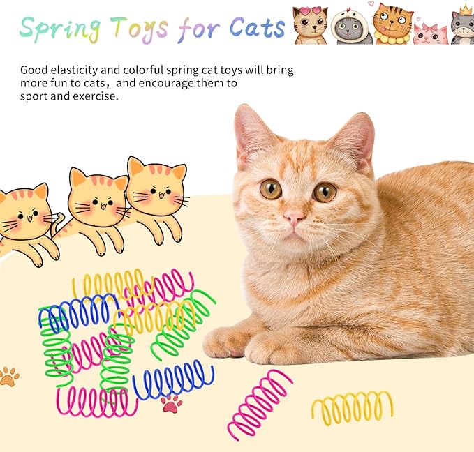 Cat Spring Toys 80 Pack, Colorful Plastic Coils Cat Kitten Spiral Spring Interactive Cat Toy for Swatting, Biting, Hunting