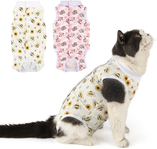 2 Packs Cat Surgery Recovery Suit Surgical Clothes Abdominal Wounds Anti-Licking Cat Bodysuit Onesie Substitute E-Collar& Cone