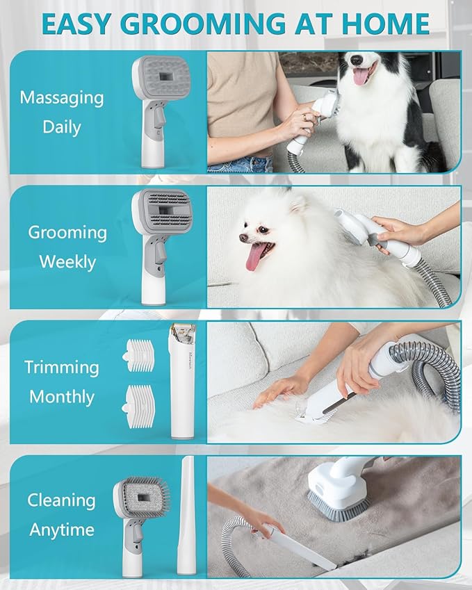 Dog Grooming Vacuum, Bawetech B2 5-in-1 Pet Grooming Kit with Dog Clipper, 11000Pa Suction | 2L Capacity | 113℉ Dryer | Low Noise Pet Hair Removal Tool Pet Supplies, 2025 Upgraded