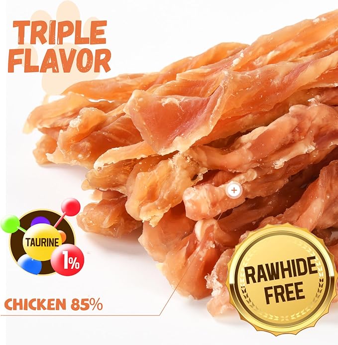 Dog Treats Chicken Jerky Strips for Dogs, Natural Healthy Dog Jekry with Taurine, Real Chicken Twists High Protain Low Fat, Training Rewards Treats for Small Medium Large Dogs 10.6 oz