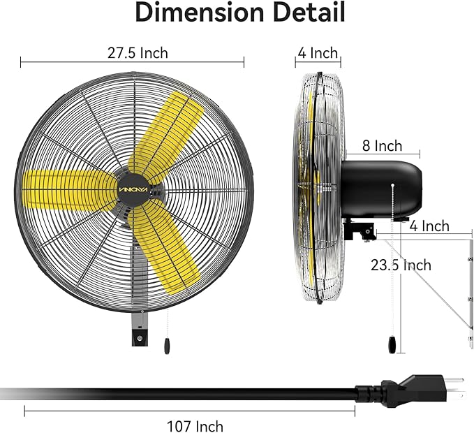 24 Inch Industrial Wall Fan Oscillating, 7800 CFM Commercial Metal Wall Mount Fans with Poweful Motor, 3 Speed, Heavy Duty Indoor for Warehouse, Workshops, and Garage, UL Listed