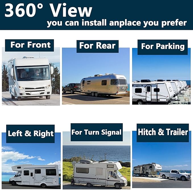 128GB DVR Dash cam Audio 10.1 inch 1080P Backup Camera Monitor & Built-in Recorder for RV Truck Trailer Rear Side Front Reversing View Wired System 4 Split Large Screen Waterproof Avoid Blind Spot