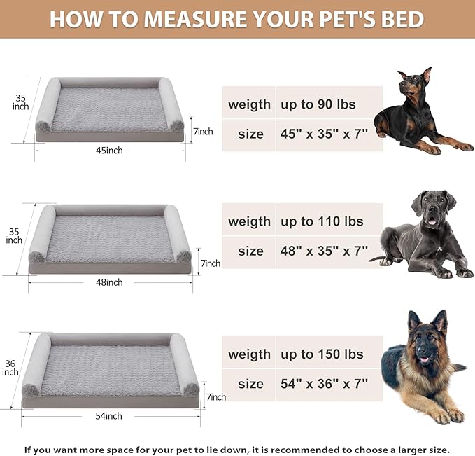 BFPETHOME Dog Beds for Large Dogs, Orthopedic Dog Bed for Medium Large Dogs,Big Waterproof Couch Pet Bed with Removable Washable Cover