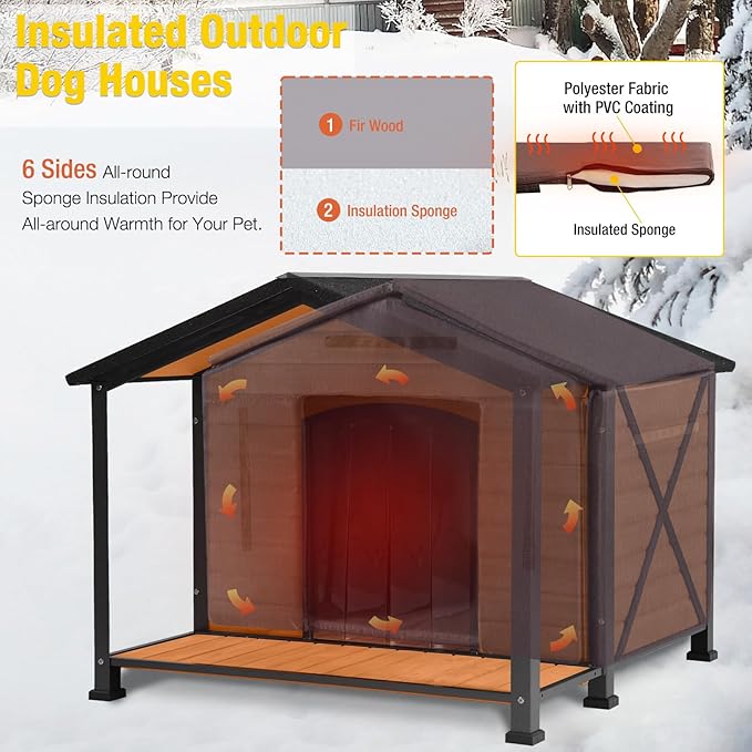 Aivituvin Large Dog House Outdoor Insulated Dog Kennel with Insulated Liner for Winter