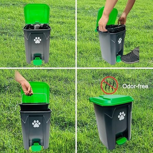 20L/5Gallon Dog Poop Trash Can Outside with Pooper Scooper & 50 Waste Bags- Outdoor Dog Poop Trash Can with Lid, Foot Pedal and Removable Inner Bin Waterproof and Odor Control