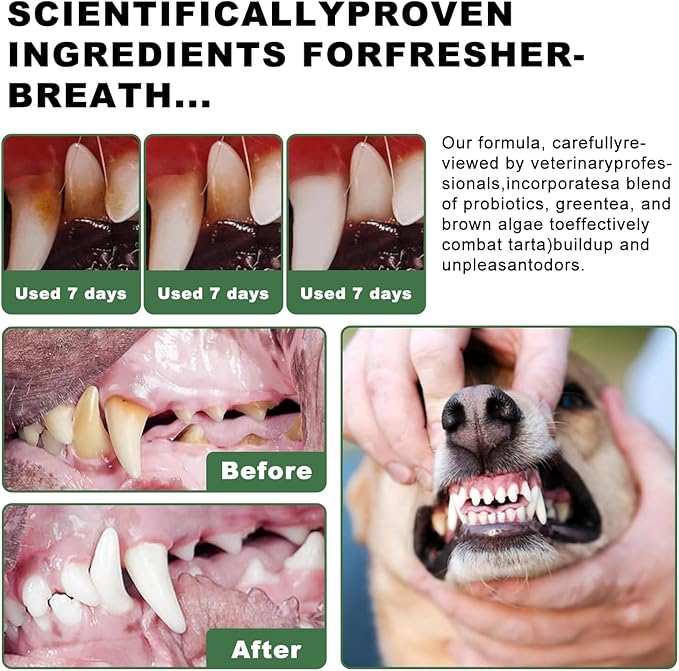 Dog Dental Powder, 6 oz, Dog Teeth Cleaning Powder & Cat Breath Freshener, Plaque Off Pet Tooth Cleaning - Combating Dental Plaque, Tartar Cleaning and Removal, Fighting Bad Breath, Oral Care