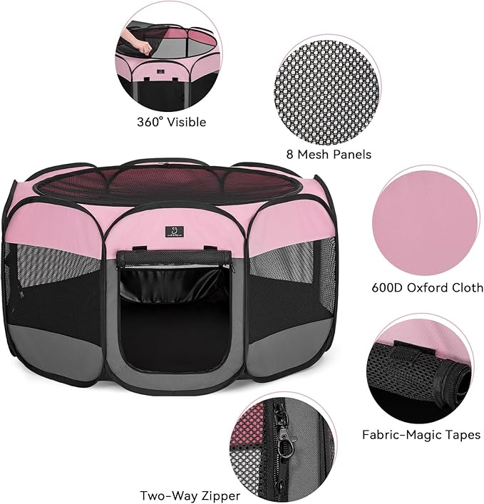 A4Pet Playpen for Dogs Indoor, 49” Dog Playpen Indoor with Bowl, Suitable for Puppies, Kittens, and Small Animals, Removable Zipper & Mesh Panel(19”W × 12”H)