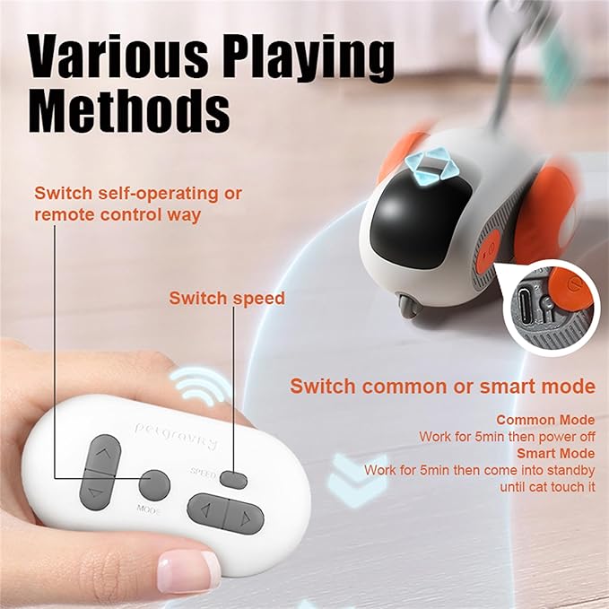 1pc Interactive Automatic Remote Control Cat Mice Car Toy and 1pc Smart Electric Moving Speedy Cat Ball Toy with Feather Tail, Suitable for Dogs, Keep Busy, Stimulating, Rechargeable (orange)
