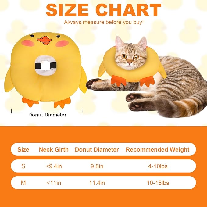 BINGPET Cat Cone Collar Soft,Waterproof Cat Recovery Collar to Stop Licking,Cute Donut Elizabethan e Collar for Cats Kittens Puppies Wound Healing After Surgery(Duck,Small)