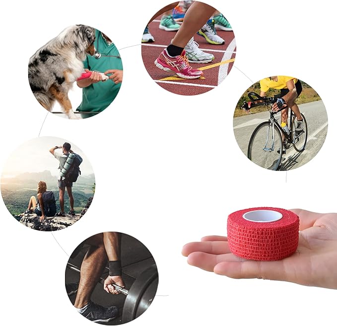 9 Pack 1" x 5 Yards Self Adhesive Bandage Wrap Self Stick Wrap for Ankle, Wrist, Finger, Sports, Breathable Cohesive Vet Tape for Pets (Red)