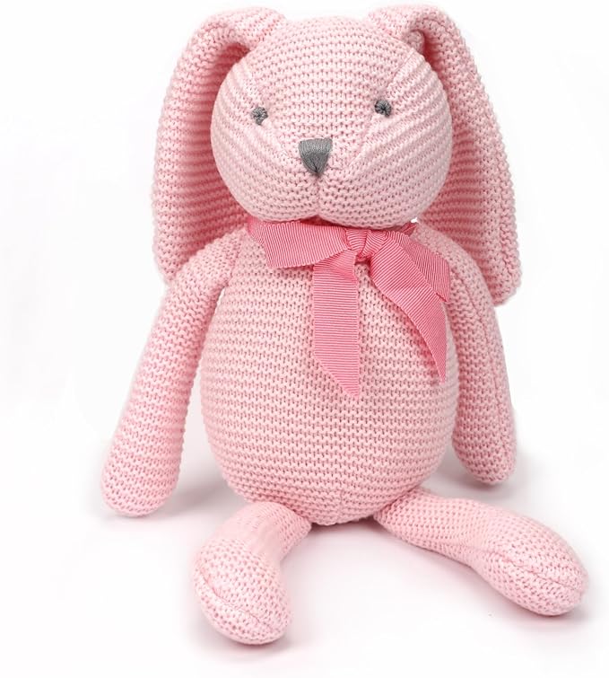 100% Organic Cotton Baby Toys Pink Bunny Rabbit Stuffed Animal for Newborn 7.1"