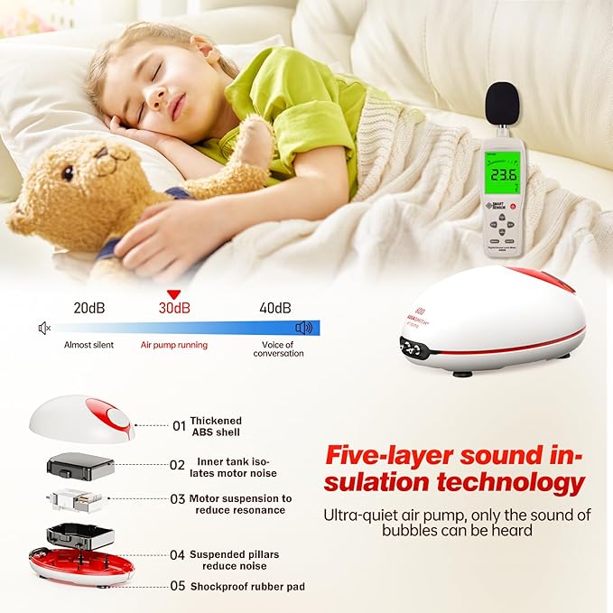 5w Ultra Quiet Aquarium Air Pump, Aquarium Aerator Adjustable Airflow, Single Hole Suitable for 100 to 160 GPH Fish Tank