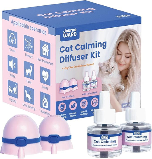 Cat Calming Diffuser, Cat Calming Pheromone Diffuser, Safe Cat Anxiety Relief, Lasts 60 Days, Reduce Stress, Cat Pheromone Diffuser (2Diffusers+2Refills), Calming Cat Pheromone Diffuser