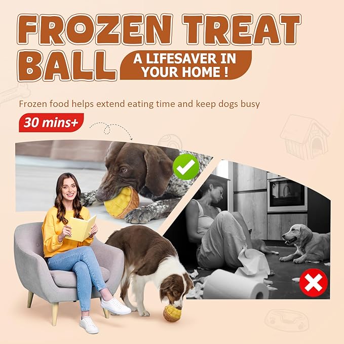 Dog Frozen Treats Toy, Cognitive Dogs Brain Stimulation Toys for Aggressive Chewers, Interactive Dispensing Toy Enrichment Keep Them Busy No-Boredom, Tough Nylon&Coffe Wood Fillable Puzzle Dog Feeder