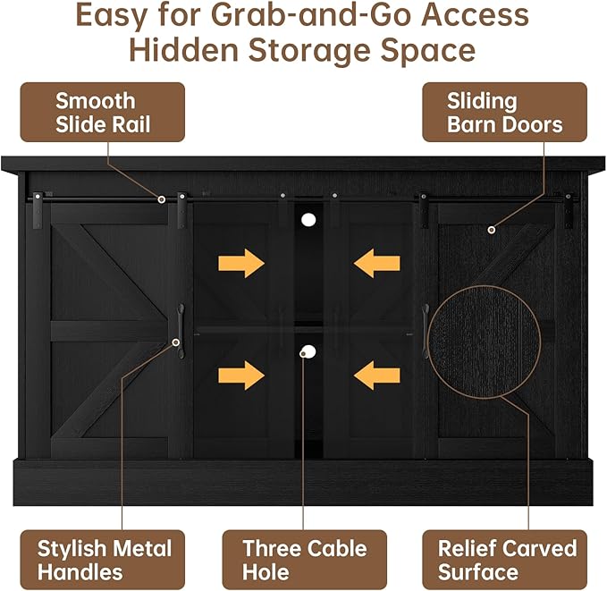 55-75 Gallon Fish Tank Stand with Sliding Barn Doors & Power Outlet, Heavy Duty Aquarium Stand with Cabinet Storage for Fish Tank, Turtle Tank, Reptile Terrarium, 1000LBS Capacity, Black