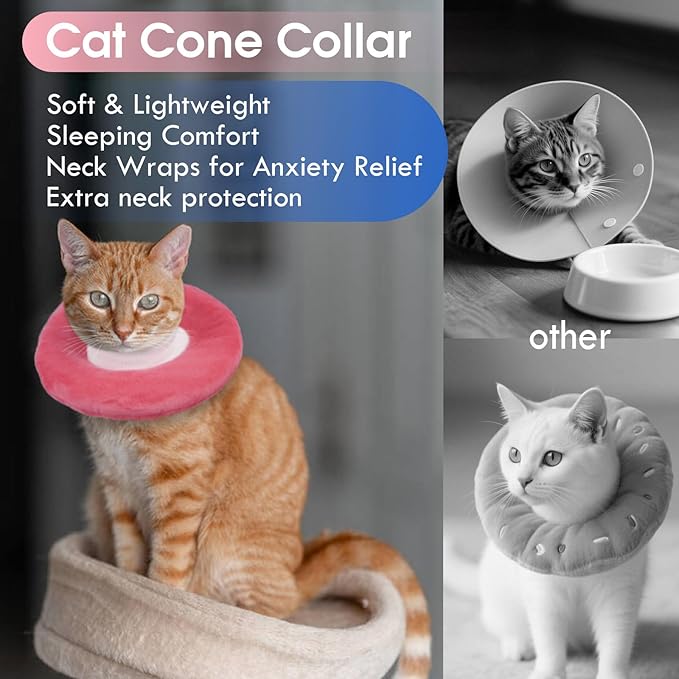 Adjustable Cat Recovery Cone, Comfortable & Lightweight Elizabethan Collar to Stop Licking or Scratching, Suitable for Skin Disease & Wounds Protection After Surgery, Pink Medium