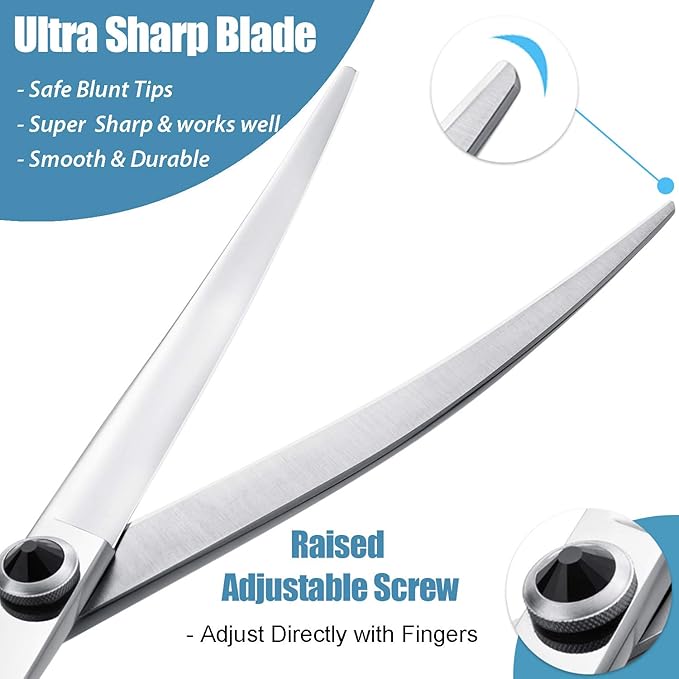 Dragon Creek 7" Upward Curved Dog Grooming Scissors - Safety Shears for Face & Paws Trimming - Black