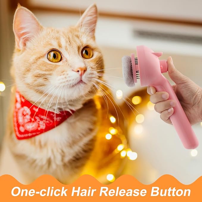 Cat Steam Brush for Shedding, 4 in 1 Steamy Cat Brush with Release Button, Self Cleaning Metal Pet Misting Hair Comb with Handle for Grooming Kitten Dog(Pink)