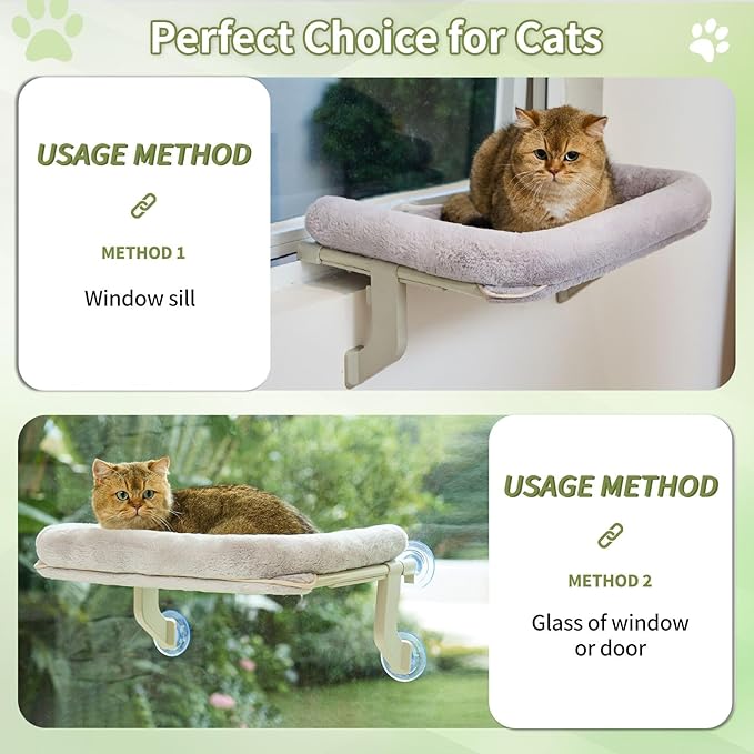 Cat Window Perch, Adjustable Cat Hammock for Large Cats, Mounts on Window Sills, Bedside, or Glass, Easy Installation and Removal, Washable Cushion Cover (20.5" W×15.7" L, Gray)