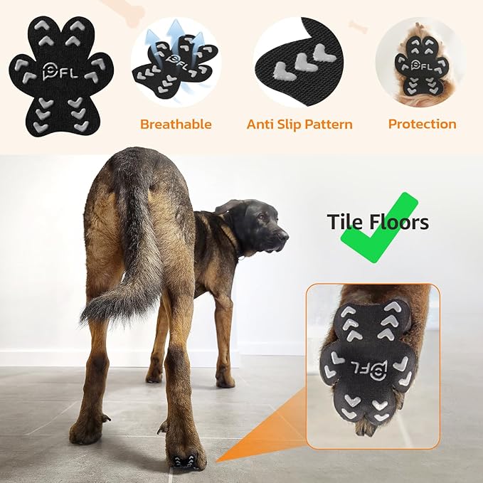 Anti Slip Dog Paw Protector Pads for Senior Dogs, Paw Pads for Dogs Traction, Disposable Self Adhesive Paw Grips for Old Dog on Slippery Hardwood Floor, Black 12 Sets (48pcs) XL(41-60lbs)