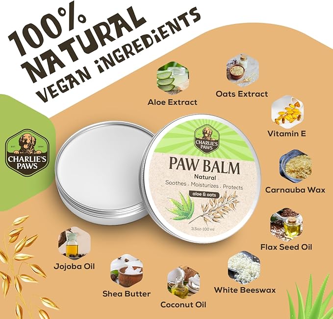 2 Pack Paw Balm 100% Natural Oil Aloe Oats Vanilla for Dog and Cat Paw Pad Balm Dog Nose Balm Paw Moisturizer Wax for Dog Pet Puppy Protect Dry Cracked Paw Foot Heals Restores Paw Elbows 3.5 Oz