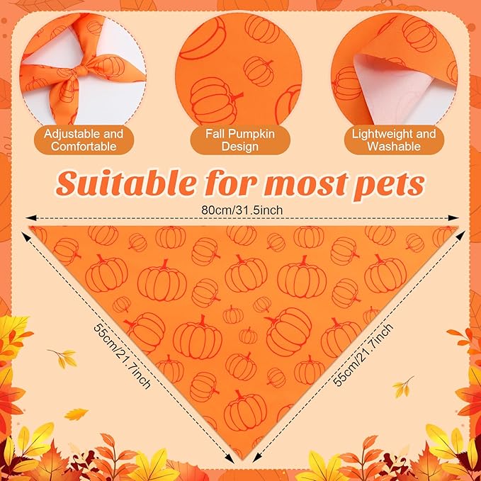 Abbylike 50 Pcs Fall Dog Bandanas Bulk Pumpkin Bandanas for Dogs Triangle Kerchief Bibs Scarf for Small Medium Large Pets Autumn Thanksgiving Costume Accessories, 25 Styles (31.5 x 21.7 x 21.7 Inch)