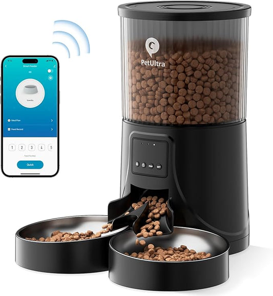Automatic Cat Feeder for 2 Cats: Cat auto 2.4G WiFi - Timed Smart App Control 1-10 Meals| Automatic Pet Feeder for Cats and Small Dog Indoor- Dual Power& Detachable Clean