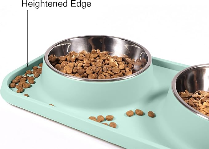 Cat Food Bowls, Cat Bowls Non-Skid and Non-Spill Silicone Pads with PP Stand, Removable Stainless Steel Food and Water Dishes for Cats, Small Size Dogs