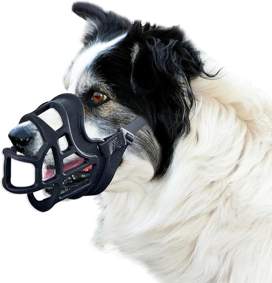 Basket Muzzle Allows Panting Drinking - Anti Biting Chewing, Sturdy Lightweight, Suitable for Grooming Trimming Training, Small Medium Large Dogs (Black, Size 4)