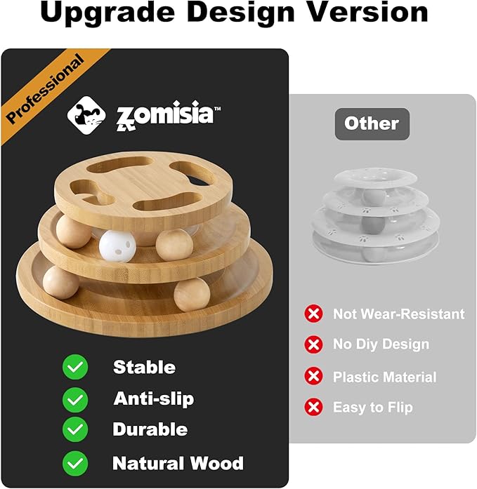 Cat Ball Track Toy with Puzzle Top, Wooden Cat Toys for Indoor Cats with Spinning Balls, Interactive Large Cat Ball Tower for Kitten Exercise Mental Physical