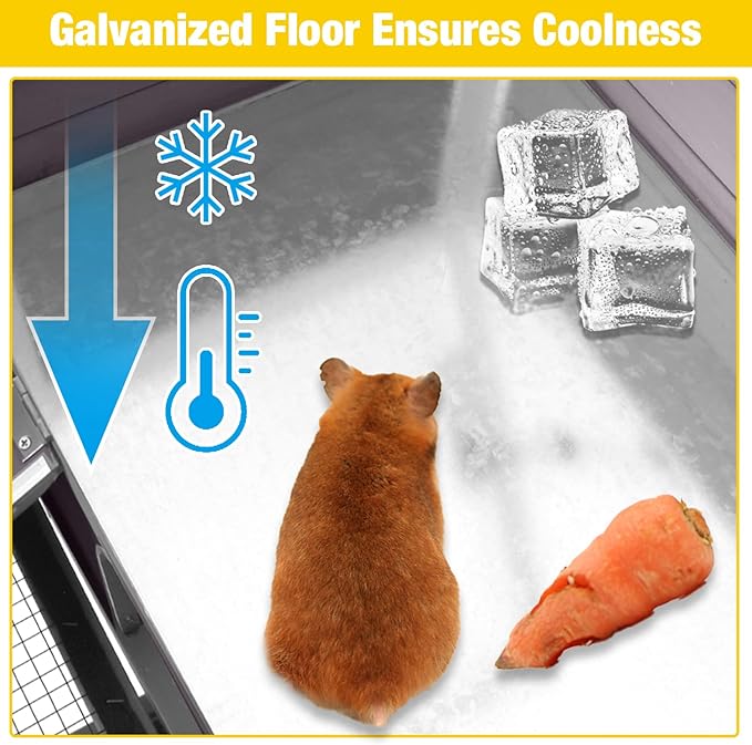 AIVITUVIN Wooden Guinea Pig Cage Indoor with Cooling Plate and Anti-Chewing Edges Two-Story Rabbit Hutch Pull Out Tray Outdoor Rabbit Cage with Raised Stand and Wire Mesh Small Animals Cage (Grey)