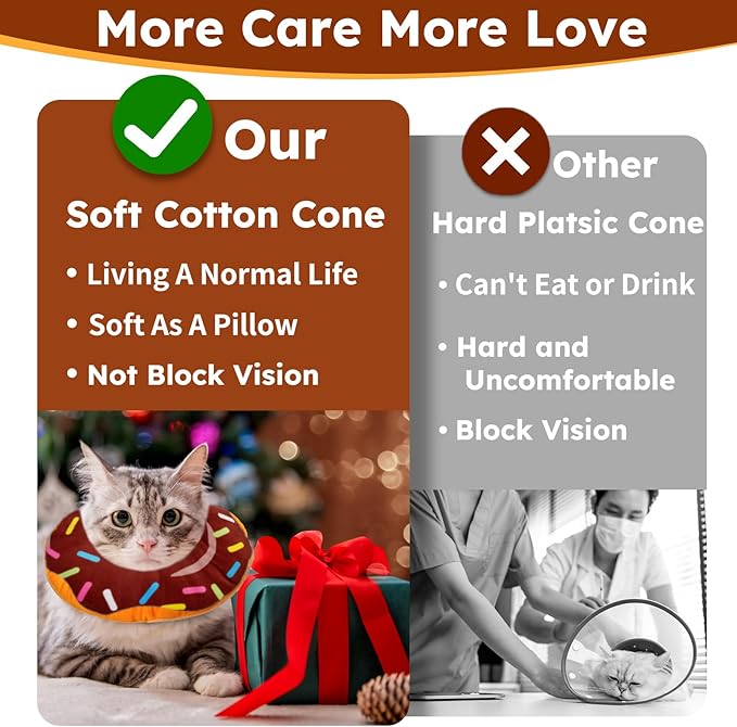 Cat Cone Collar Soft, Cat Recovery Collar for Wound Healing Cute Cat Donut Adjustable Cat Cones to Stop Licking Comfortable Lightweight Neck Elizabethan Collars for Cats Kittens After Surgery