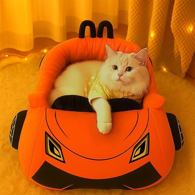 Cute Cat Beds Kitten Beds, Soft Small Dog Beds, Washable Pet Beds for Puppy and Kitty, Funny Supercar Cat Toys, 24 Inch