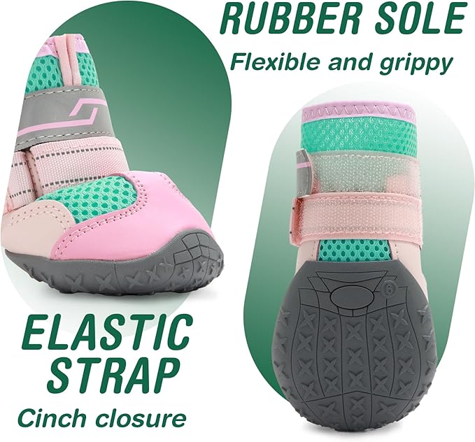 Dog Shoes for Large Dogs, Anti-Slip Dog Boots for Winter Snow, Hot Pavement, Dog Booties & Paw Protectors Pink Size 8