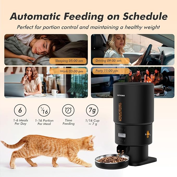Automatic Cat Feeder - 5L Anti-Clog Cat Food Dispenser with Freshness Preservation, 1-6 Meals/Day, Programmable Portions, 10s Voice, 180-Day Battery Life, Auto Pet Feeder for Multi Cats and Dogs